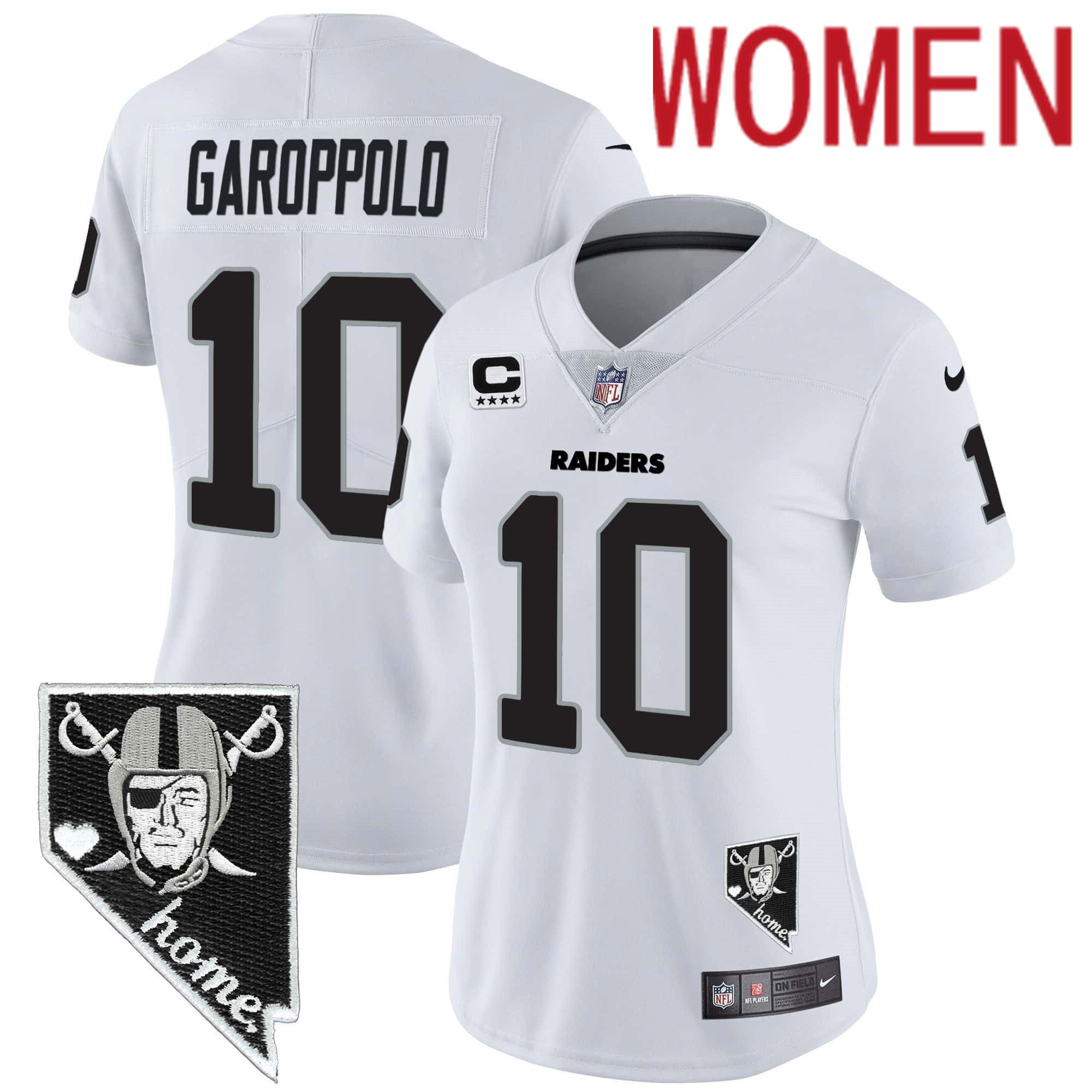 Women Oakland Raiders #10 Garoppo White 2024 Nike Nevada Home Patch Vapor NFL Jersey